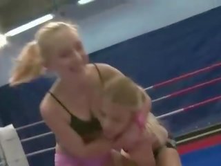 Fascinating teen blondes in lesbian wrestling
